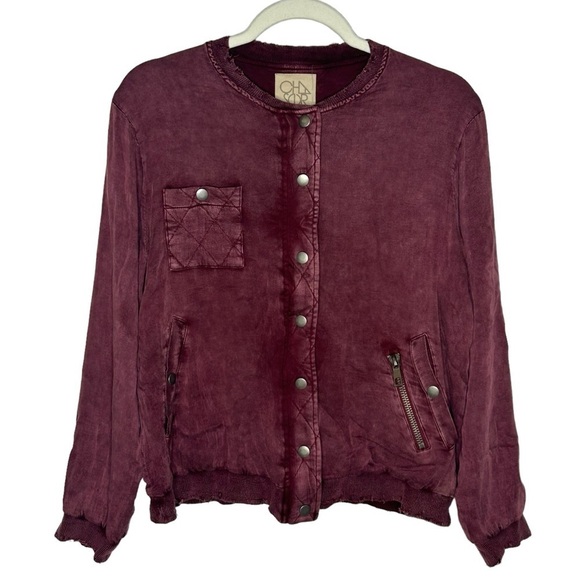 Chaser Burgundy Mineral Wash Button Down Jacket NWT - Picture 1 of 10